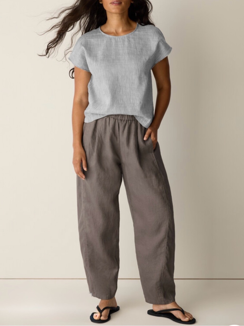Eileen Fisher Organic Linen Silk Lantern Pant Dark Gray✨NWOT $178 Petite Small